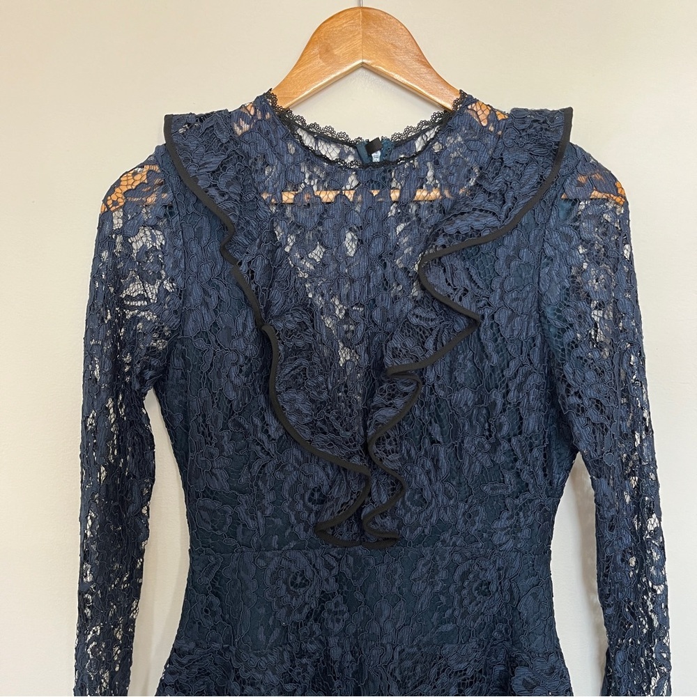 Alexis Navy Tracie Long-Sleeve Tiered Ruffled Lace Mini Dress in Size S - Picture 3 of 6